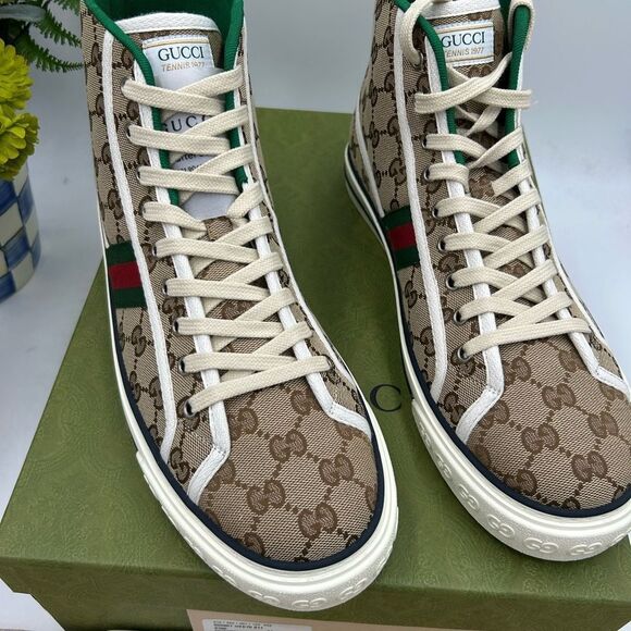 Men's Gucci tennis 1977 high top sneakers size 11 made in Italy - Picture 4 of 12